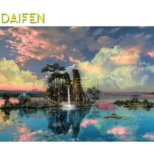 5D DIY Diamond painting Cross stitch Full Square Diamond mosaic lake pink cloud waterfall Full Round Diamond embroidery
