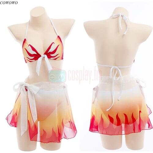 Anime! Demon Slayer: Kimetsu no Yaiba Rengoku Kyoujurou Lovely Swimsuit Uniform Cosplay Costume Summer Pool Party Suit Women