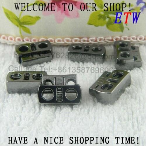 Free shipping 2 holes metal cord lock, black nickel spring stopper, cord stopper 50 pcs/lot