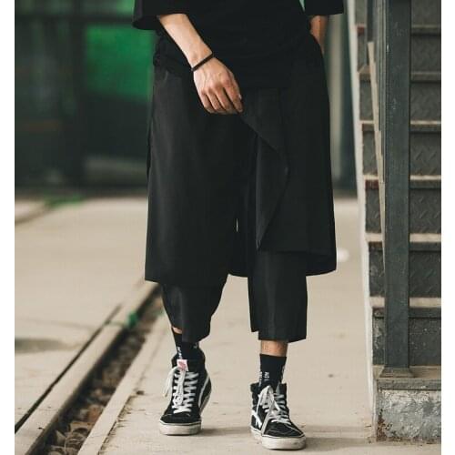 Style wide leg trousers skirt pants men and women the same dark black casual pants summer loose plus size fat leg pants
