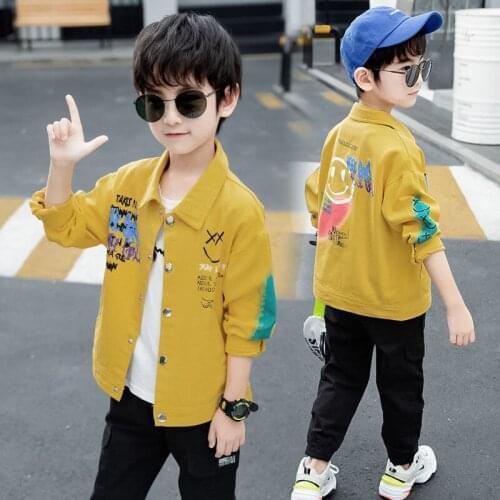 Kids boys spring / autumn cartoon print dress new big virgin casual lapel coat 4-12 years old