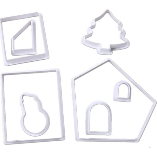 DIY Fondant Chocolate Cake Embossing Stencil Mold Biscuit Mold bake Tool 1set 3D House Scenario Cookie Cutters Biscuit Mold
