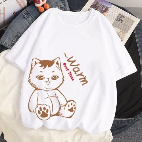 100% Cotton Summer Oversized T-shirt Top Harajuku Tee Kawaii Ragdoll Cat Anime Loose Casual Short Sleeved Women Clothing T Shirt