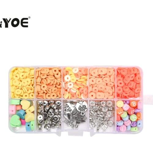 IYOE 980pcs Orange Flat Round Polymer Clay Chips Disk Heart Clay Beads Kit Vintage Charms Pendant Letter For Jewelry Making DIY