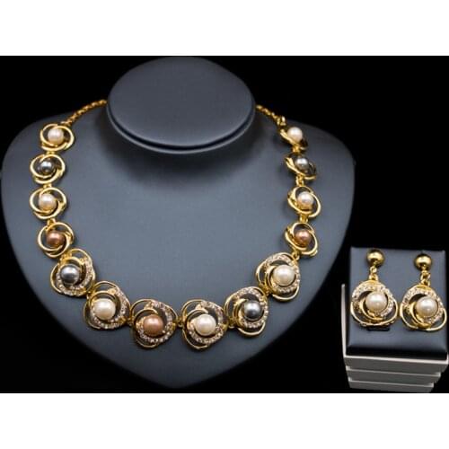 Sakura Love Africa Jewelry Set Bride Fashion Pearl Bracelet Necklace Glamour Woman Earrings Banquet Wedding Gift