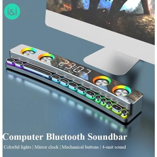 Computer speakers Bluetooth wireless gaming speakers Clock LED Display 3D stereo subwoofer AUX FM Sound bar for TV home theater