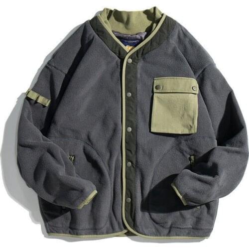 ERENEJIAN Fashion Mens Oversized Hip Hop Jacket Polar Fleece Loose Fit Japanese Harajuku Coat Hi Street Outerwear Tops