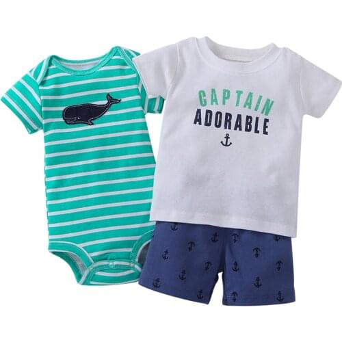 Summer baby boy clothes set letter T shirt tops+rompers+shorts infant clothing newborn babies suit new born outfit costume 6-24M