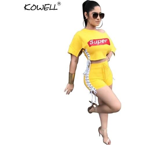 Hot Sell Summer Women Super Letter Print Two Piece Sets Suit Female Sexy Lace Up Crop Top And Skirt Elastic Outfits