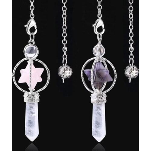 Natural Stone Pendulum for Dowsing Divination Hexagonal Prism Healing Crystal Merkaba Energy Spiritual Trendy Jewelry