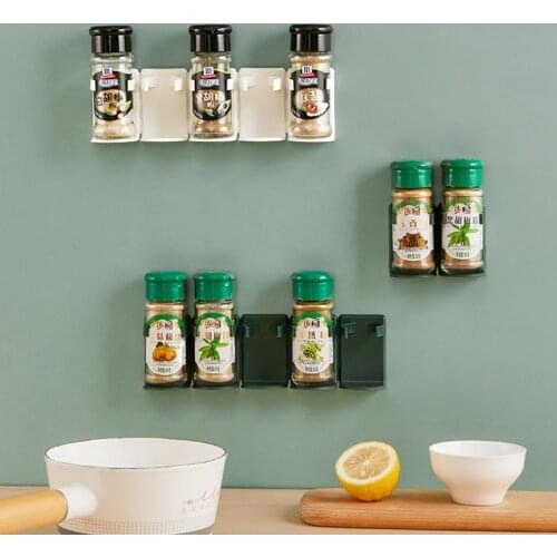 Multi-use Home Kitchen Self-adhesive Wall-mounted Spice Jar Holder Clips Spice Bottle Storage Rack Seasoning Bottle Organizer