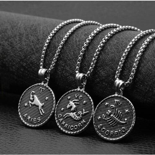 Fashion twelve constellation necklace male simple student retro couple pendant female personality pendant hot sale