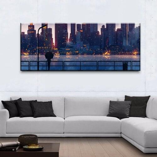 Home Decor Modular Canvas Picture 1 Piece City Lake Girl Anime Scenery HD Painting Poster Wall For Home Canvas Painting