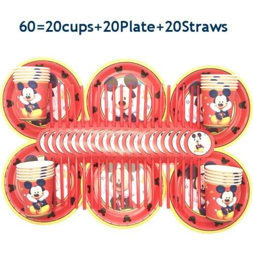 Disney Red Mickey theme birthday Party Supplies Plates Cup Disposable Tableware Set Shower Birthday Decorations Supplies 30-60pc