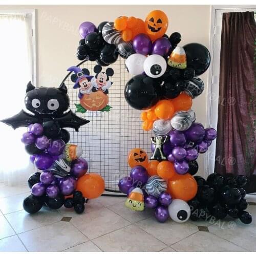 136pcs Halloween Theme Party Balloons Set Decorations DIY Arch Garland Kit Kids Gifts Bat Pumpkin Foil Ballon Background Decors
