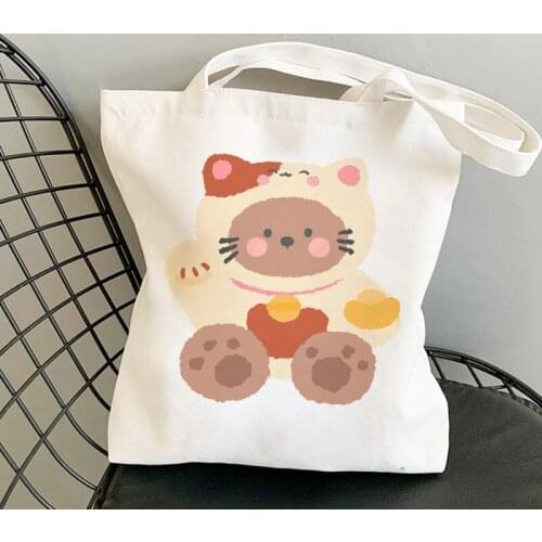 New Shopping Bags Women Sweet Kawaii Printed Canvas Leisure Daily Shop High Quality Harajuku Korean Style All-match Grocery Bag