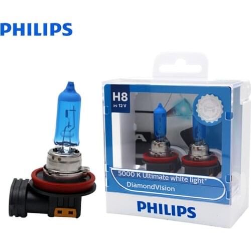 Philips H8 12V 35W Diamond Vision 5000K Car Light Halogen Original Fog Lamps Auto Xenon White Bulbs Germany 12360DVS2, Pair