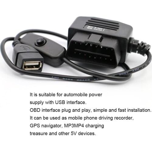 Power Acquisition Step-down Cable Of Intelligent OBD Driving Recorder USB Module Port 12V To 5V Parking Monitoring Car Accessory