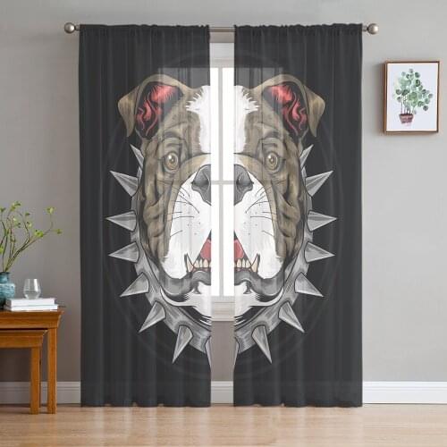 Black Bulldog Sheer Curtains for Living Room Bedroom Kitchen Tulle for Windows Voile Yarn Curtains for Bedroom