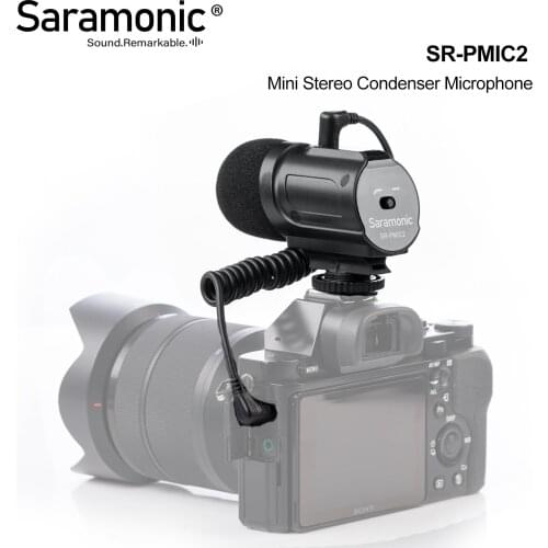Saramonic SR-PMIC2 Mini Camera-Mounted Stereo Condenser Video Mic Interview Mic for NikonD3300 Canon T6i Sony A9 DSLR Camcorder