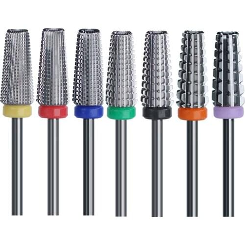 Silver 5 in 1 Tapered Carbide Nail Drill Bits Milling Cutter For Manicure Remove Acylics & Gel Nails Accessories Tools