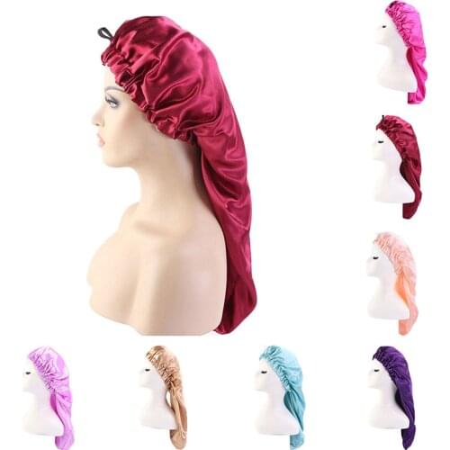 Turban Femme Headscarf Long Tail Chemo Cap Pirate Cap Elastic Braid Hat Buckle Turban Hat Fashion Long Satin Bonnet Women Men