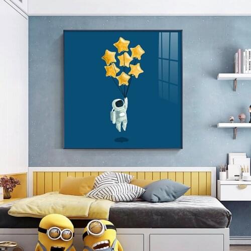 Nordic Cartoon astronaut Canvas Painting Posters and Print Cute star balloon Wall Art Pictures For Living Room Bedroom home deco