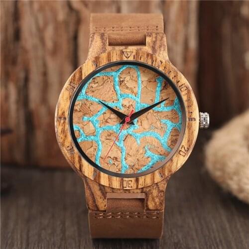 Modern Bamboo Watch Trendy Blue Lava Flow Pattern Cool Teen Boys Wooden Wristwatch Unique Men Gifts Clock horloges mannen saat