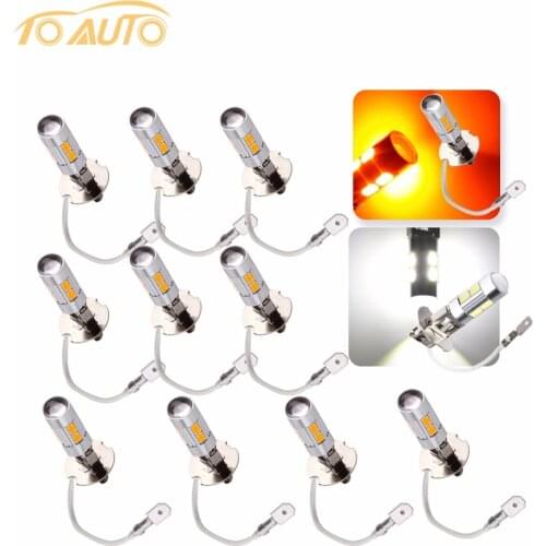 10 pcs H3 10 SMD LED light Bulbs For Car Fog Lights Driving Lamps Auto led bulbs Car Light Source parking 12V Amber White