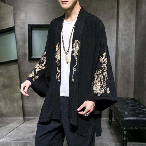 Traditional Chinese Clothing For Male Cheongsam Embroidery Kimono Cardigan Men Tang Suit Oriental Clothes Kimono Kung Fu TA1859
