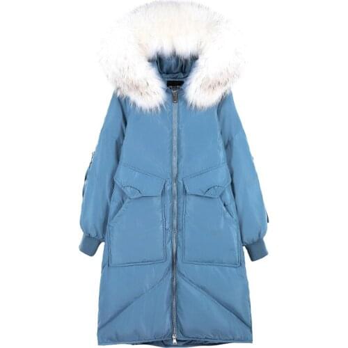 TopFurMall) Women Parkas Down Coats Jackets Real Raccoon Fur Hoody Winter Lady X-Long Outwear Overcoat LF9176