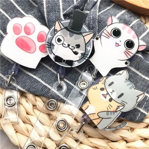 Cute cartoon Gentleman cat Retractable Badge Holder for Nurses Porta Credencial Name Tag id Card Holder Lanyards Badge Reel Clip