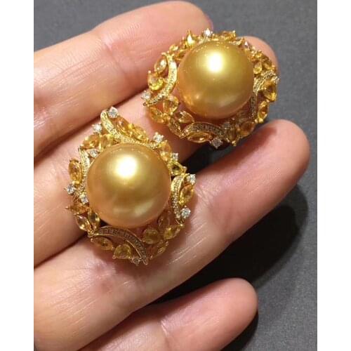 Fine Jewelry 18K Yellow Gold Natural Ocean Golden Pearl 14-13mm Females Jewelry Sets for Women FIne Jewelry Sets
