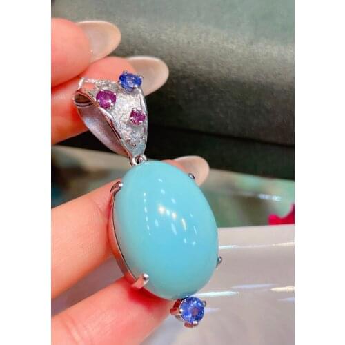 LR Fine Jewelry Pure 18K Gold Jewelry AU750 Natural Blue Turquoise Sapphires Gemstones Pendants Fine Necklace