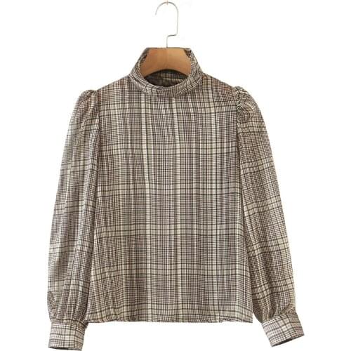 JC·KILIG 2021 New Turtleneck Plaid Long Sleeve Blouse Woman 2083