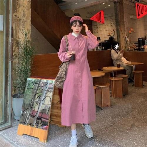 Womens Dresses Japanese Harajuku Vintage Ladies Ulzzang Loose Corduroy Dress Female Korean Kawaii Cute Clothing For Women