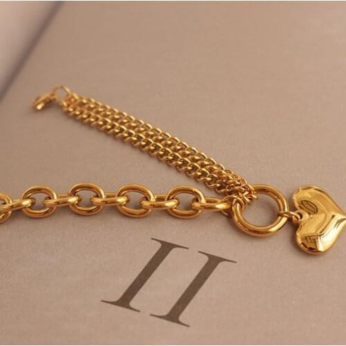 Big heart charm chunky chain bracelet for women stainless steel gold bangle bracelet punk hip-hop fashion women 2021