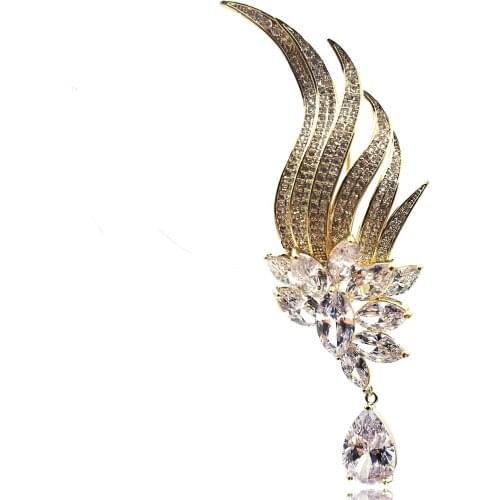 Gothic Vintage AB Crystal Accent Enameled Metallic Blue Angle Wing Brooches Pins Art Nouveau Women Coat Gift Wrap Wing Jewelry