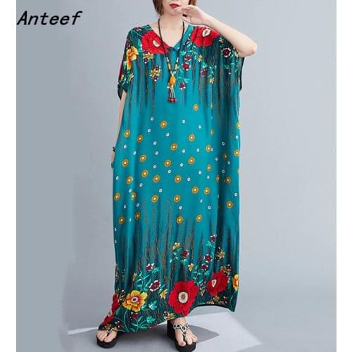 Cotton satin plus size vintage floral women casual loose maxi long summer beach sun dress elegant clothes 2021 ladies dresses