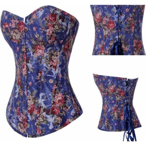 Wholesale Corset Jeans fabric Bustier Top Body Shaper Women Rose Floral Sexy Outfit Daily Gorset Night Club Corselet