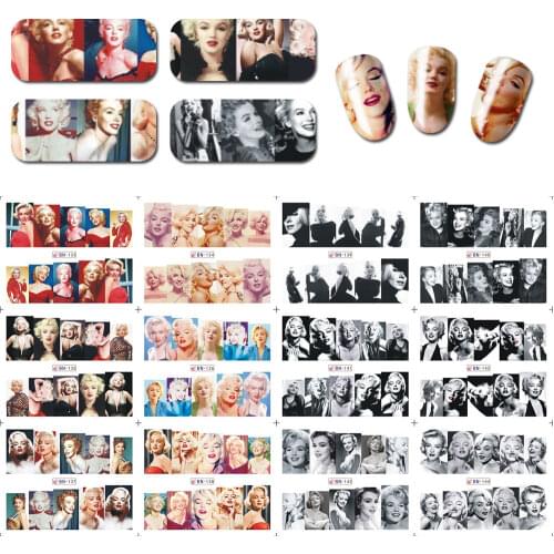 12 Sheet Nail Sticker Marilyn Monroe Nail Art Water Decals Movie Star Nail Wraps Transfer Foil Nails Decorations BN133-144