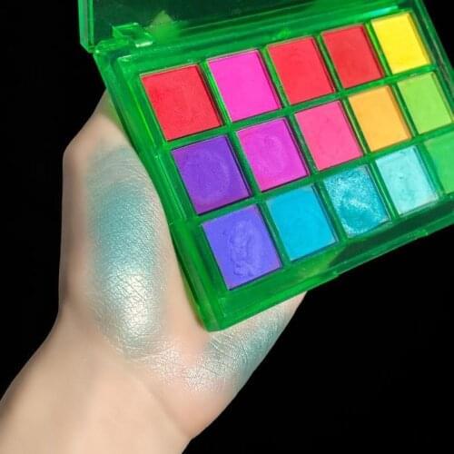 15Gird/Box Lasting Fluorescent Matte Eyeshadow Neon Pigment Powder Halloween Decoration Eyeshadow Palette