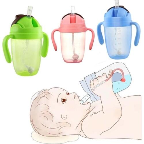 300ml Cute Baby Cup Kids Children Training Bottle Learn Feeding Drinking Water Straw Handle Bottle mamadeira Sippy