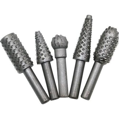 5PCS Woodworking Steel Rotary Rasp File 1/4" Shank Rotary Craft Files Rasp Burrs Wood Bits Grinding Power Carving Hand Tool