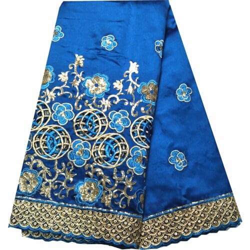 5 Yards Floral Design Sky Blue African George Lace Fabric Sequins Cotton Mesh Fabric Silk Embroidery Bridal Dress KRL-91011