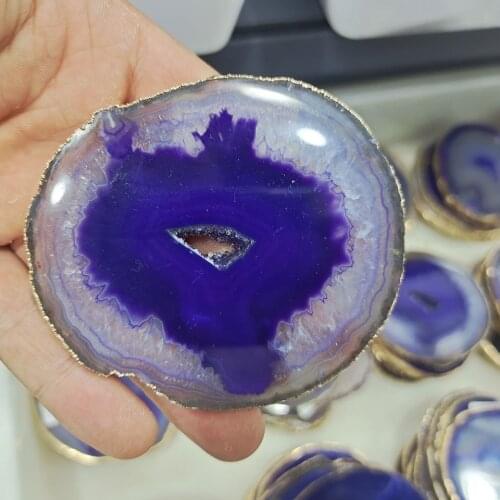 8-10 CM Gems Crafts Pad Natural purple Agate Slice Coaster Mug Glass Beverage Holder Quartz Onyx Stone Mat Art Home Decor Tool