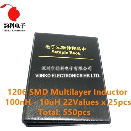 1206 SMD Multilayer Inductor Sample Book 100nH~10uH 22Valuesx25pcs=550pcs Assorted Kit