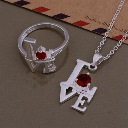 AS418 Hot Sale Silver Plated Color Jewelry Sets For Women Wholesale High Quality Classic Ring 500 + Necklace 920