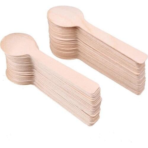 CNIM Hot 100Pcs Mini Disposable Wooden Spoon Ice Cream Spoon Wood Western Dessert Scoop Wedding Party Tableware Kitchen Access