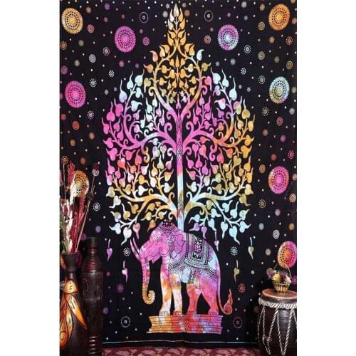 D0799 Mandala Tree Of Wall Hanging Elephant Silk Fabric Poster Art Decor Indoor Painting Gift